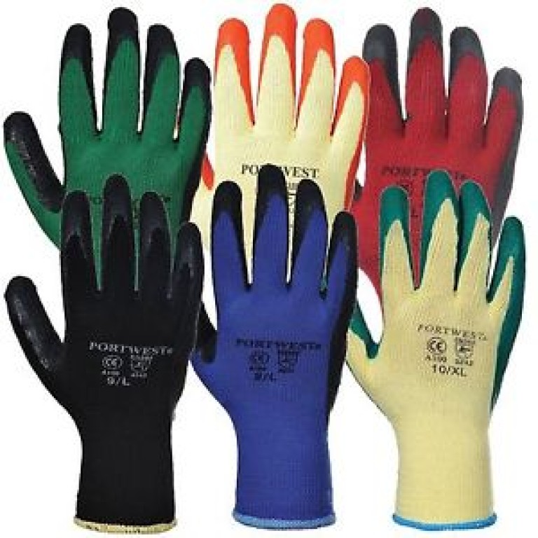 Portwest Grip Latex Palm Safety Work Wear Gloves (Pack of 12 pairs)