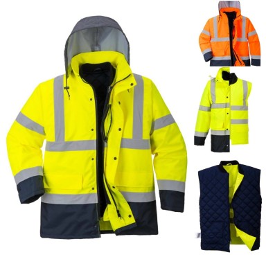 Portwest Hi Viz Hooded 4 IN 1 Safety Protective Contrast Traffic Jacket