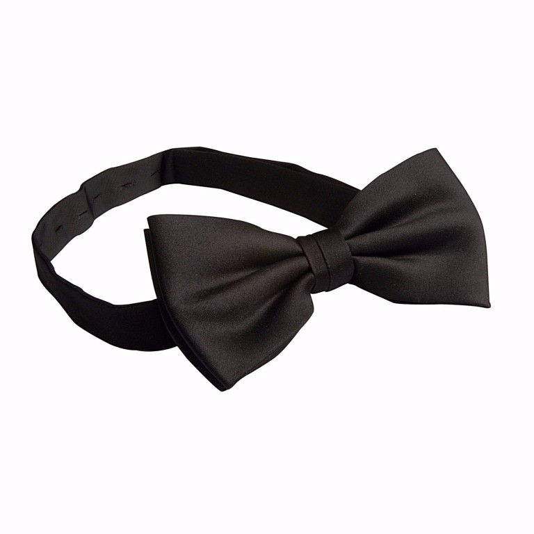 Premier Mens Black Formal Satin Plain Bow Tie Hook Fastening