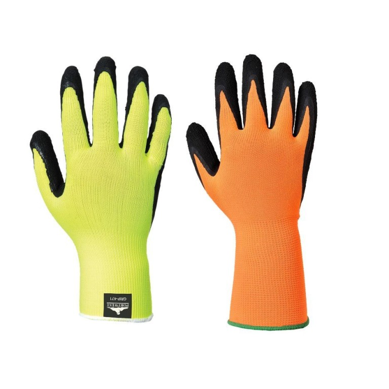 Portwest Hi Vis Grip Breathable Long Cuff Gloves (Pack of 12 pairs)